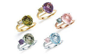 K18レモンクォーツリング Ptオリーブグリーンクォーツリング K18アメシストリング K18PGローズクォーツリング Ptブルートパーズリング