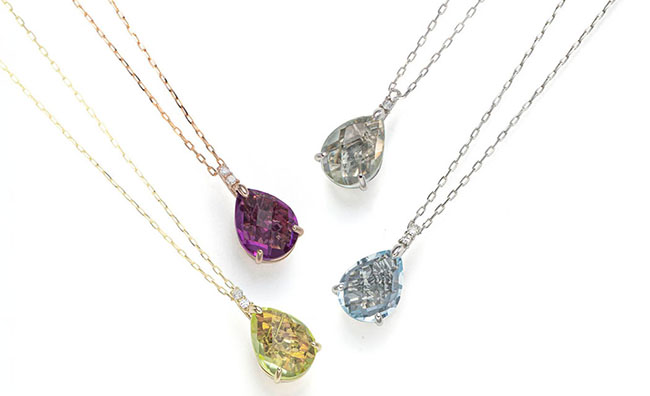 K18PGアメシストペンダント K18レモンクォーツペンダント Ptグリーンクォーツペンダント Ptブルートパーズペンダント