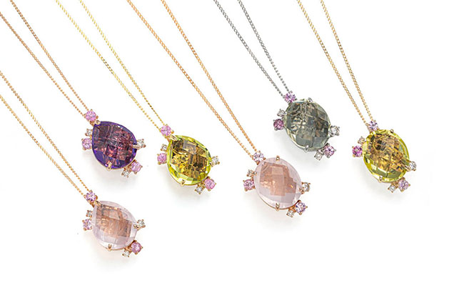 K18PGローズクォーツペンダント 	K18PGアメシストペンダント Ptグリーンクォーツペンダント K18レモンクォーツペンダント