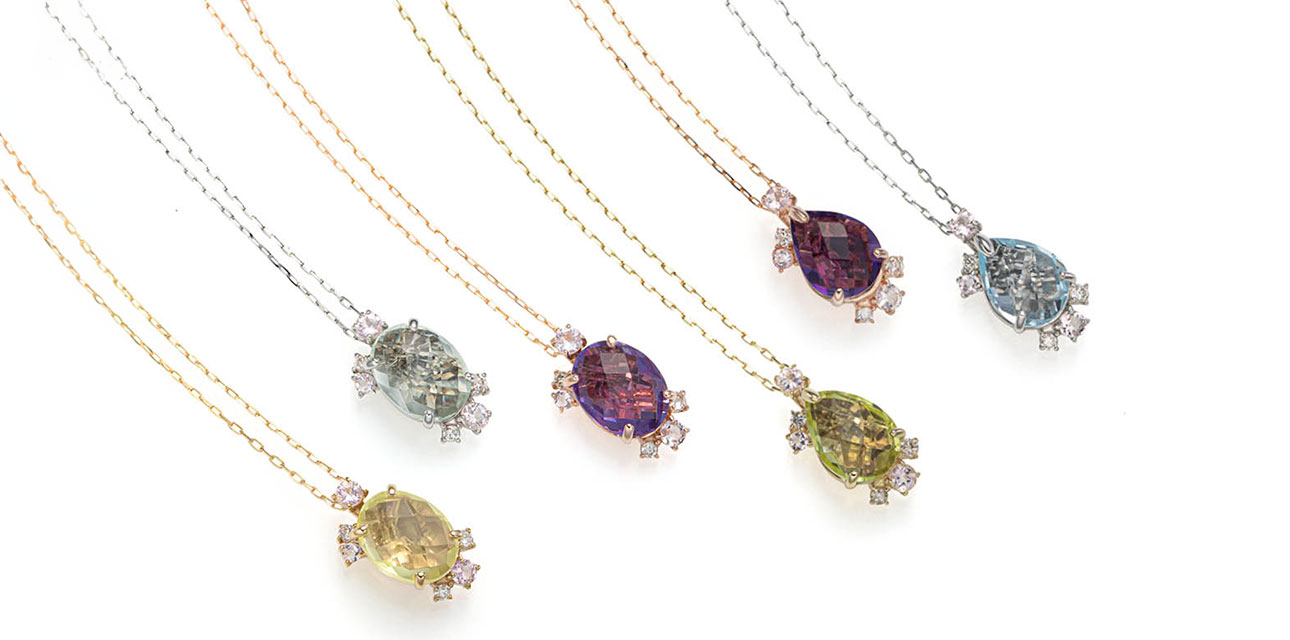 K18レモンクォーツペンダント Ptグリーンクォーツペンダント K18PGアメシストペンダント Ptブルートパーズペンダント