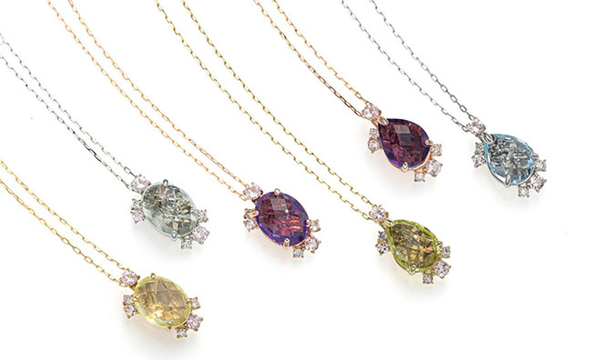 K18レモンクォーツペンダント Ptグリーンクォーツペンダント K18PGアメシストペンダント Ptブルートパーズペンダント