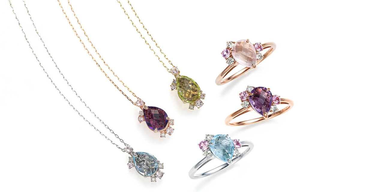 Ptブルートパーズペンダント K18PGアメシストペンダント K18レモンクォーツペンダント K18PGローズクォーツリング K18PGアメシストリング Ptブルートパーズリング