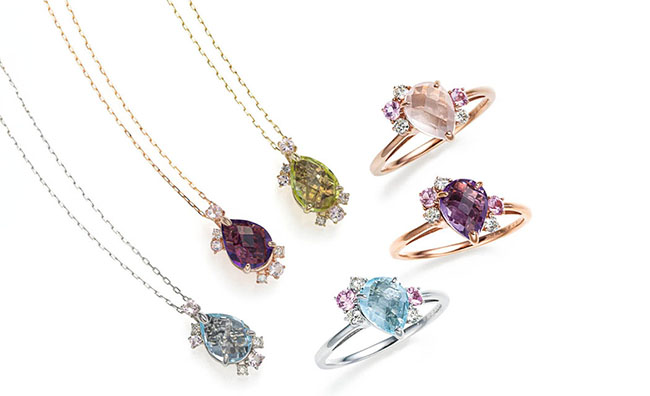 Ptブルートパーズペンダント K18PGアメシストペンダント K18レモンクォーツペンダント K18PGローズクォーツリング K18PGアメシストリング Ptブルートパーズリング